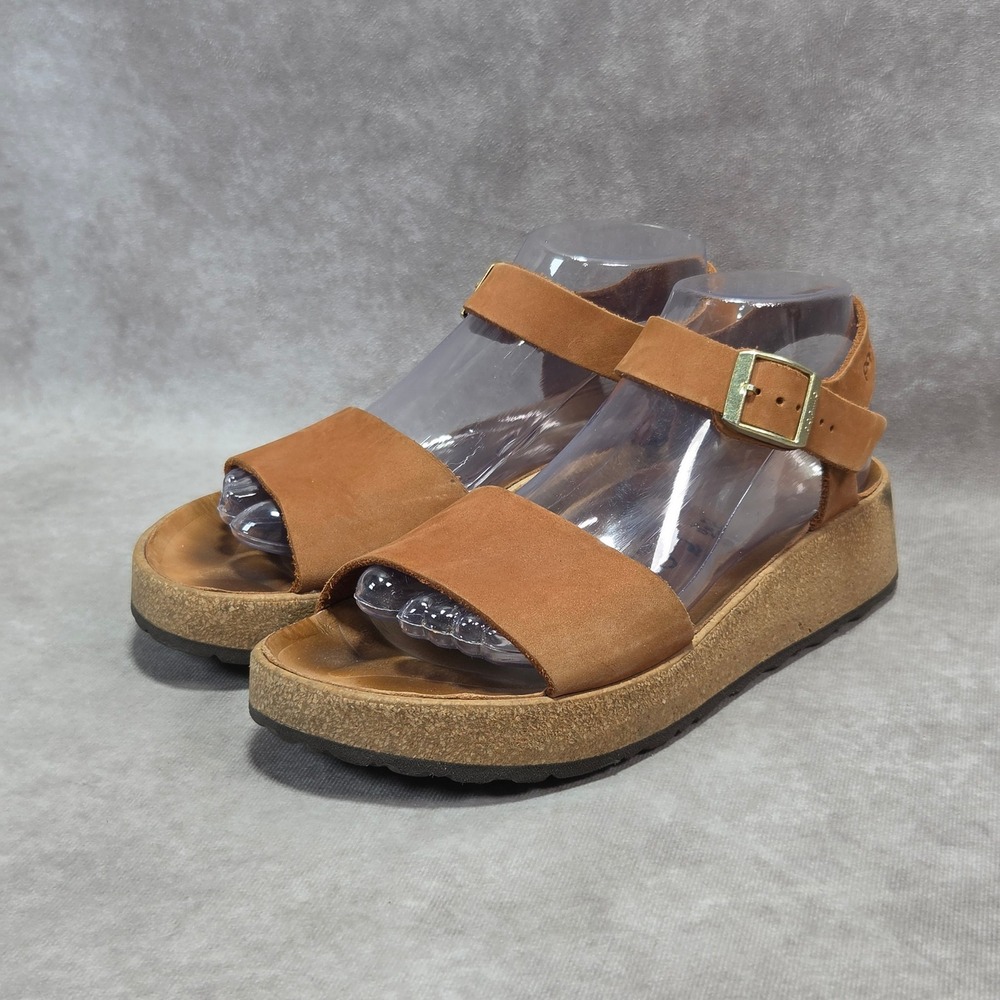 Papillio Birkenstock Glenda Cognac Brown Nubuck Leather Platform Sandals 39 8